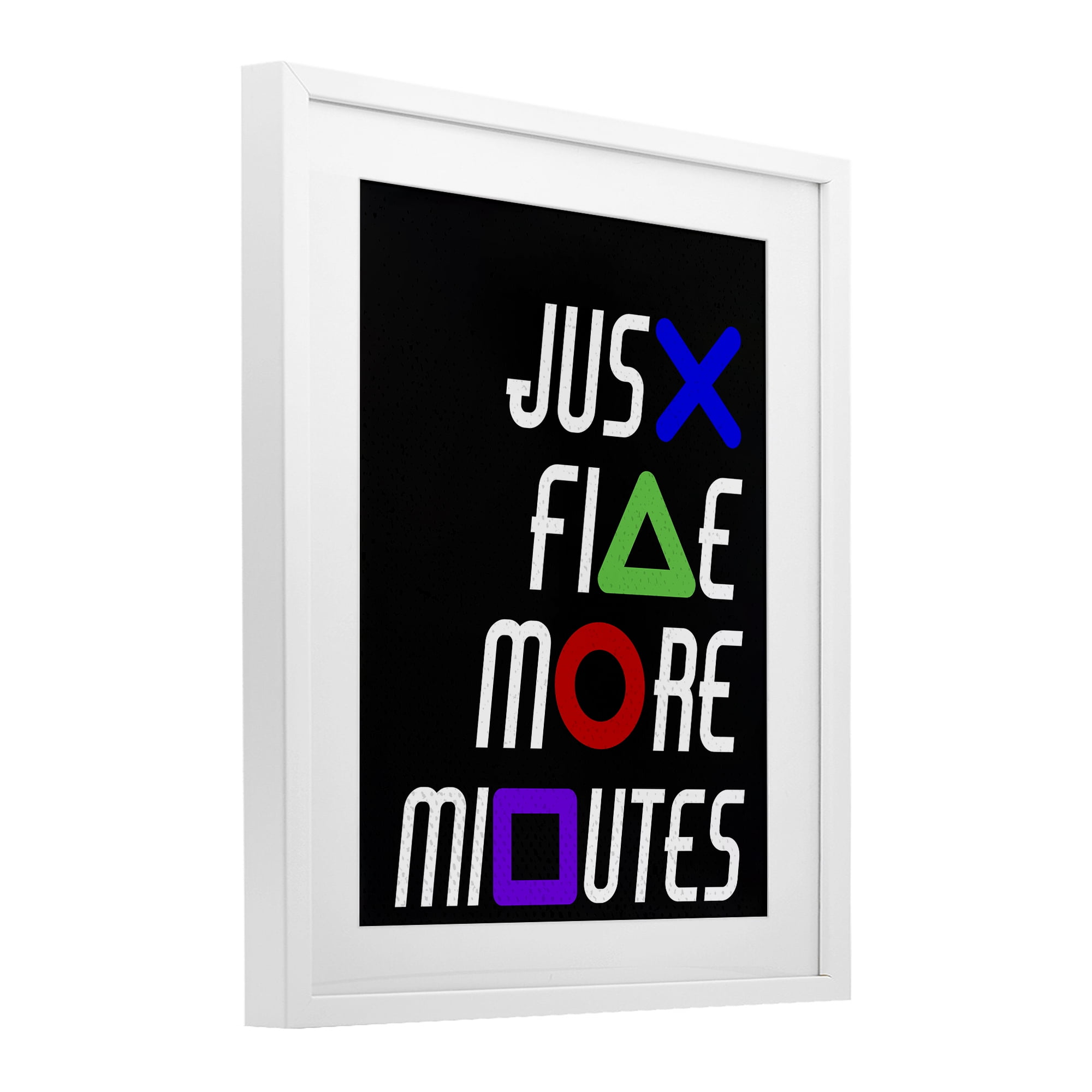 Just Five Minutes Gamer Buttons White Framed Print Under Glass, design by Kim Allen