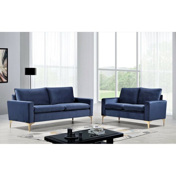 Buchan 2 Piece Living Room Set Dark Blue Walmart Com Walmart Com