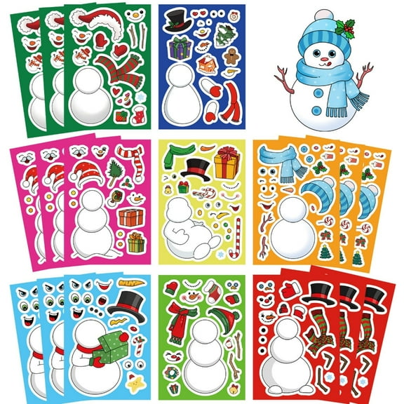 Christmas Snowman Theme Stickers 24pc Set PVC Material Electronic Device Decoration