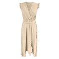 thumbnail image 4 of DHFJKG Sleeveless Maxi Dresses For Women Summer Dress Ruffle V Neck Holiday Tie Waist Flowy Irregular Hem Sundress Trendy Dresses, 4 of 5