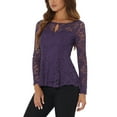 thumbnail image 4 of INSPIRAR CHIC Blusa de Mujer con Encaje y Abertura Frontal, Peplum, Manga Larga Transparente, Color Púrpura, 4 of 6