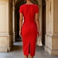 thumbnail image 5 of ClodeEU Women's Boat Neck Short Sleeve Side Ruched Waist Midi Bodycon Pencil Dress,Elegant Office Wedding Guest Sheath Dress Wine,Women's Plus XL, 5 of 7