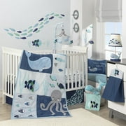 Lambs & Ivy Oceania 4-Piece Crib Bedding Set - Blue, Gray, White, Aquatic