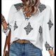 thumbnail image 3 of Blusas Casuales de con Cuello en V y Estampado Floral para Mujer, Blusas Bohemias de Verano con Mangas 3/4. Negro M, 3 of 9