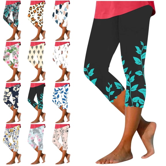 QATAINLAV Capri Leggings for Women Cute Hawaiian Print Cropped High Waist Yoga Pants Comfy Stretch Slim Capris Beach Outfits Navy XXL