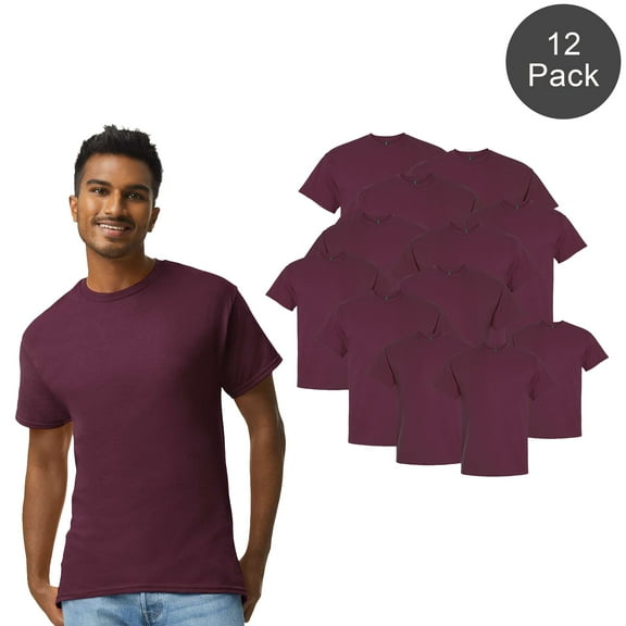 Gildan Ultra Cotton T-shirt, Men’s Short Sleeve Crew Neck, Softstyle Maroon Tee, S, 12 Pack