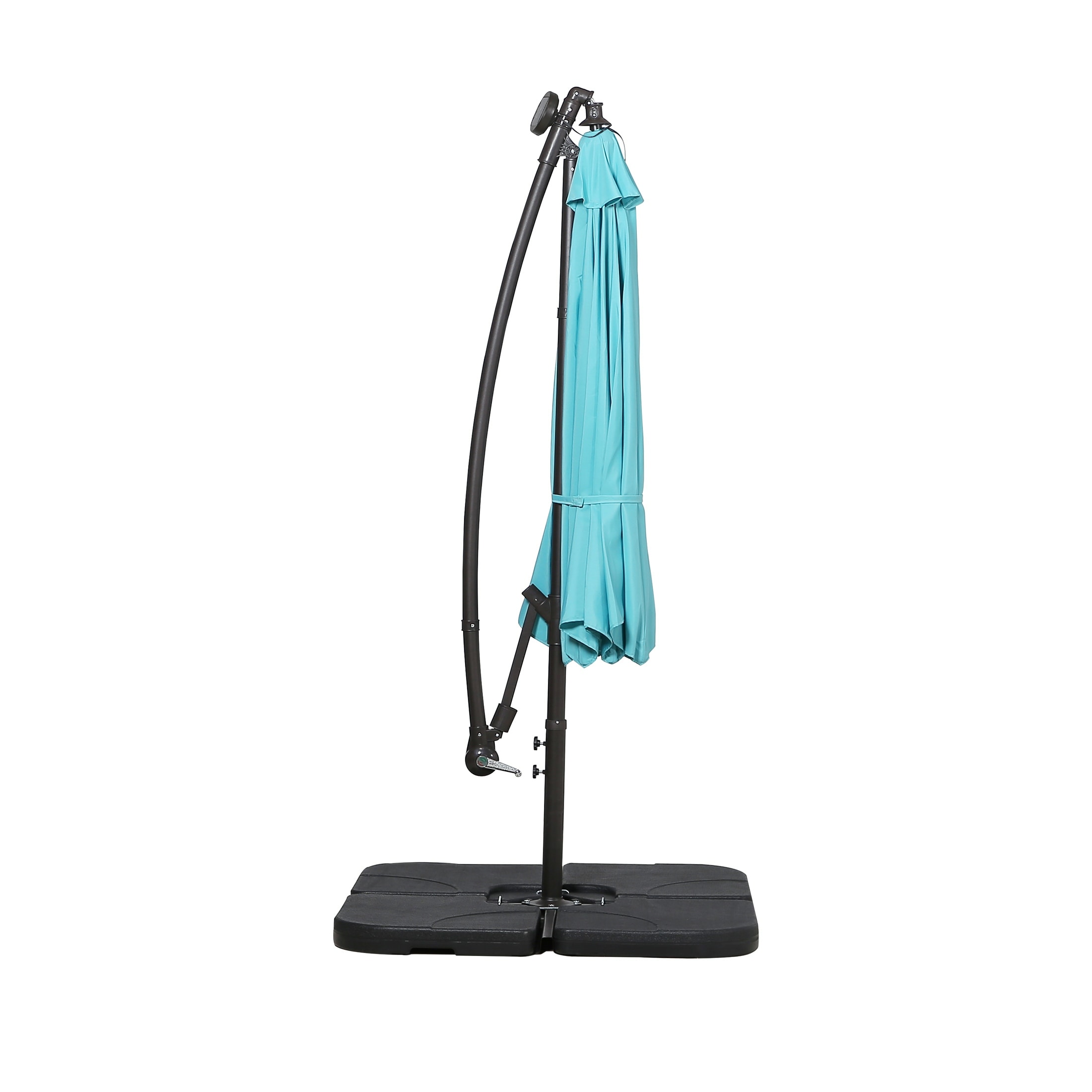 Polytrends 10 Ft. Solar Power Lighted Patio Umbrella with Base Stand Turquoise