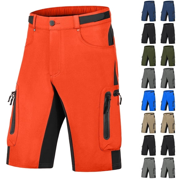 Men's Fitness Outdoor Elastic Waisted Climbing Trousers For Running Riding Sports Solid Color Yoga Pants Shorts With Multi Pocket Orange,L
