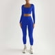 thumbnail image 3 of Conjunto de yoga de 2 piezas para mujer: top de manga larga con cuello cuadrado de color liso y pantalones deportivos, ropa deportiva ajustada, 3 of 7