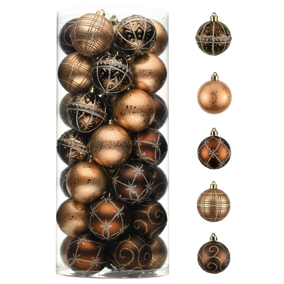 Valery Madelyn 35ct 2.36 inches Luxurious Copper Gold Christmas Ball Ornaments, Shatterproof Christmas Tree Ornaments Hanging Bauble for Xmas Decoration