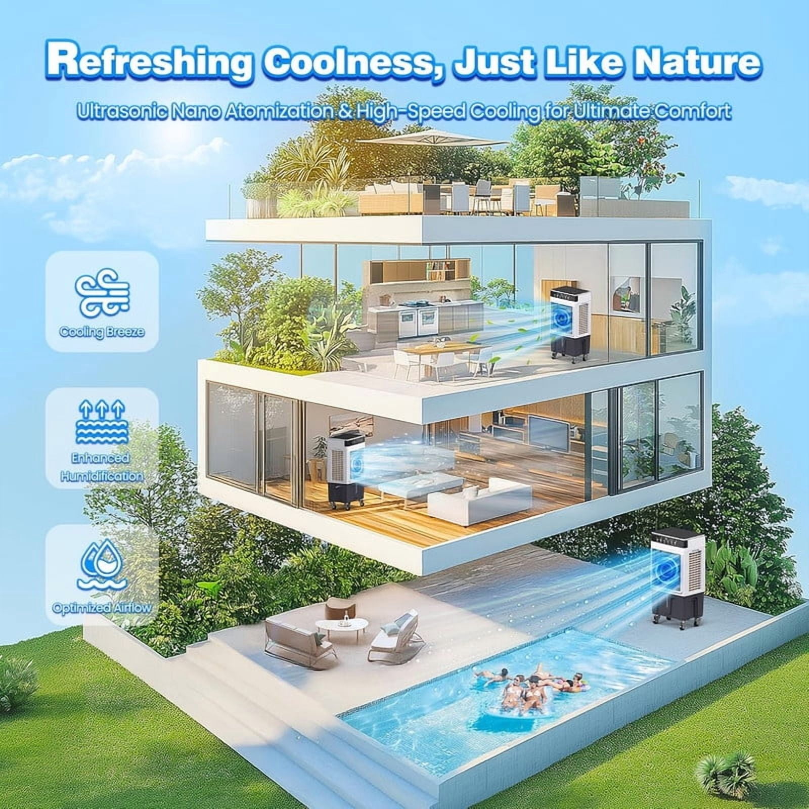 Swamp Cooler, 3500CFM 3-in-1 Evaporative Air Cooler with 6.5Gal Water Tank, Dry-Run Protection, 120° Oscillation, 12H Timer, Remote, 4 Ice Packs, Portable Air Conditioner for Bedroom Home Office