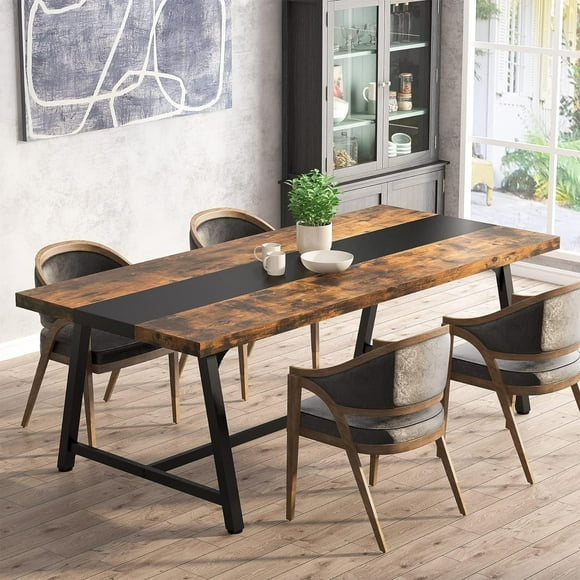 Dining Table for 8 People, 71 Inches Rectangular Wood Kitchen Table with Strong Metal Frame