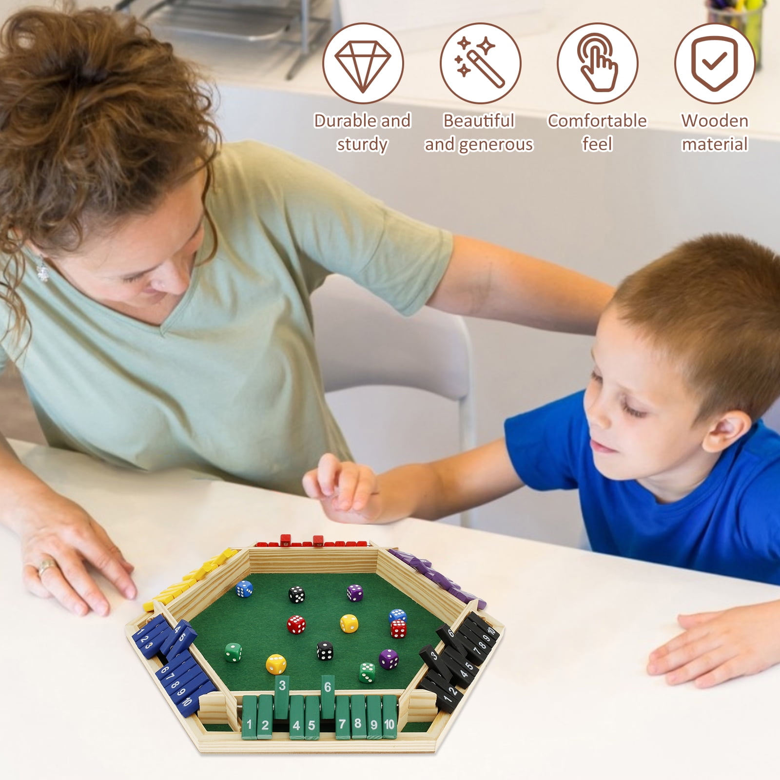 Wekvgz Shut The Box Game for 1 to 6 Players Wood Tabletop Board Game with 12 Dice Fun Close The Box Game Handmade Shut The Box Dice Game for Kids Adults Families Home Party