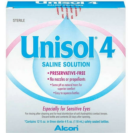 Alcon UNISOL 4 Saline Surtout pour les yeux sensibles Solution Lens - 3x4 fl oz