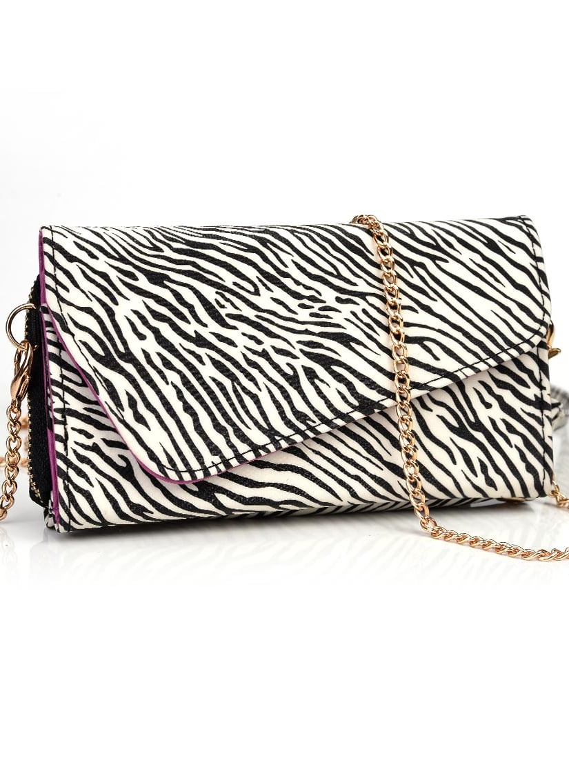 Zebra Print Crossbody Purse wallet clutch with strap 