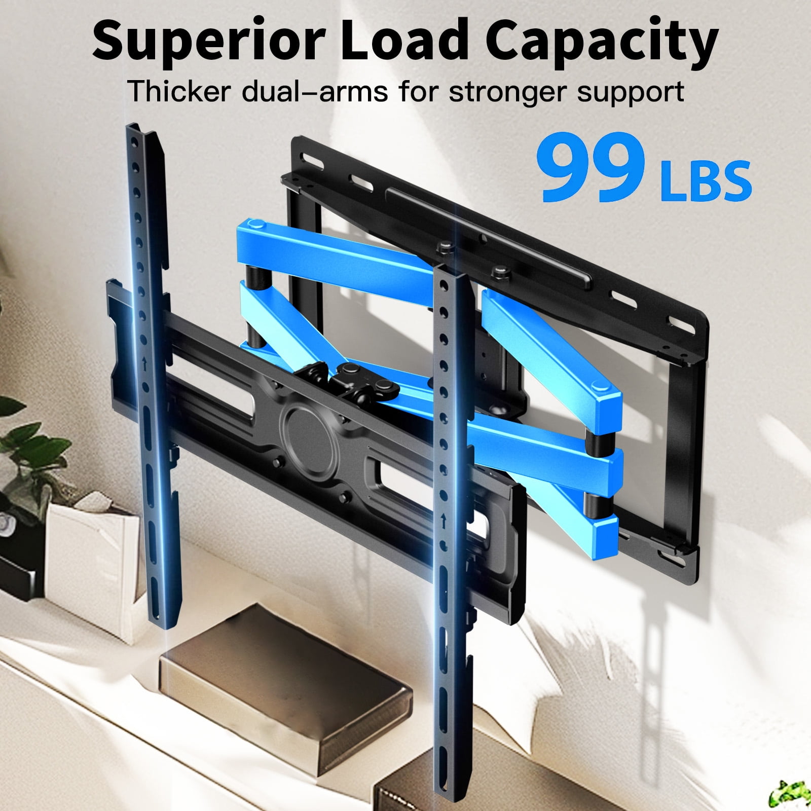 MountFTV Full Motion Swivel TV Wall Mount Bracket for 26-70 inch Flat Curved TVs, Hold up to 99 lbs,Max 400x400mm, Fits 12″/16″ Wood Studs with Articulating Dual Arms
