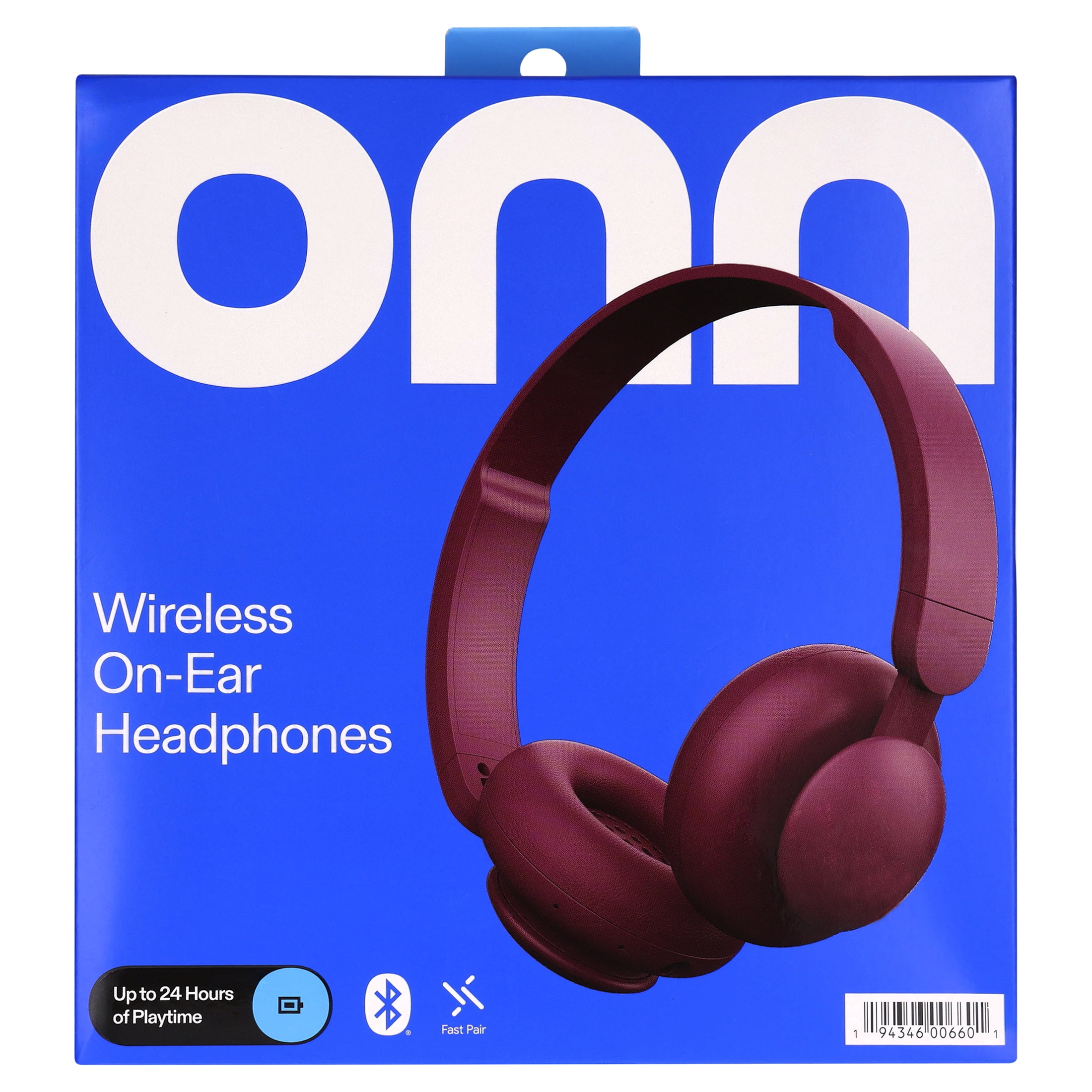 onn Wireless On-Ear Headphones, Cherry