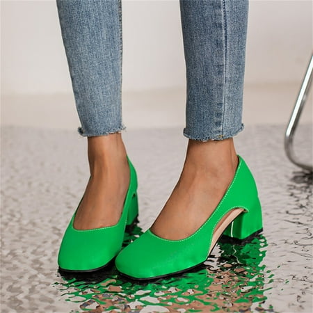 

Aayomet Womens Pumps Heels Wide Ladies Fashion Solid Color Leather Hollow Square Head Casual Thick High Heeled Shoes Green 7.5