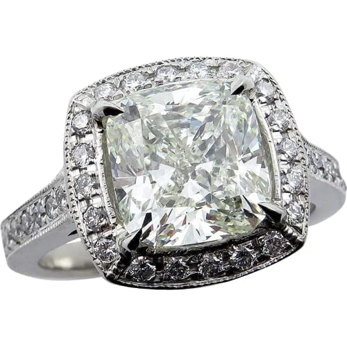 HeartsAndYou 5ct Cushion Cut Moissanite Halo Vintage Inspired Engagement Ring for Women 18k White Gold over Silver Stylish
