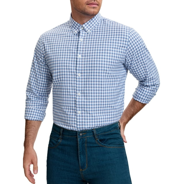CAMISAS DE NEGOCIO DE MANGA LARGA A CUADROS PARA HOMBRES INSPIRAR CHIC S AZUL ROSA