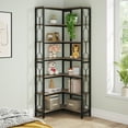 thumbnail image 4 of Tribesigns 7-Tier Corner Shelf, Industrial Display Bookshelf, Freestanding Wood and Metal Corner Etagere Bookcase for Living Room, Kitchen, Home Office, 4 of 10