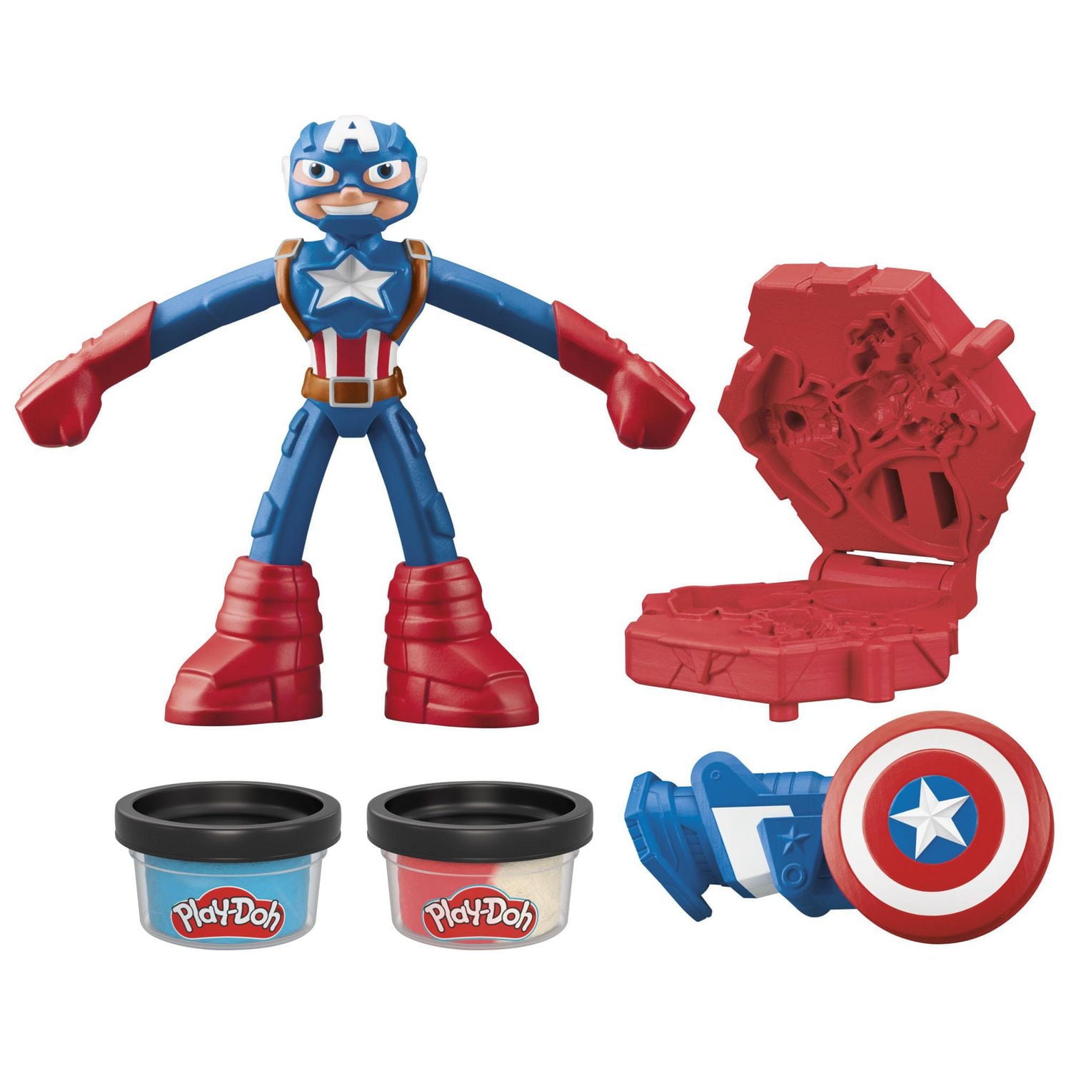 Play-Doh Marvel, coffret Captain America, Bouclier tamponneur avec figurine et pâte à modeler
