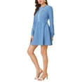 thumbnail image 4 of INSPIRE CHIC Women's Heart Print Long Sleeve A-Line Lace Trim Peter Pan Collar Mini Dress XS Blue, 4 of 6