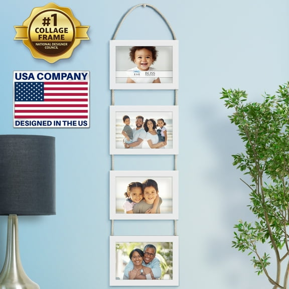 Icona Bay Bliss 4-Opening 4" x 6" Winter White Hanging Collage Picture Frames, 1 PK