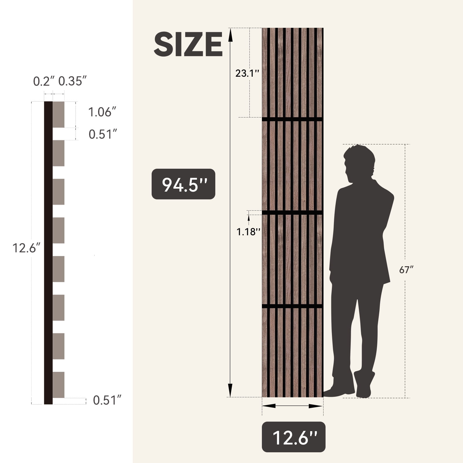 Upick Foldable Acoustic Wall Panels, 4 Pack 94.5" x 12.6" MDF Slat Wood Panels for Wall, Sound Absorbing Wall Panels for Interior Wall Decor, Walnut