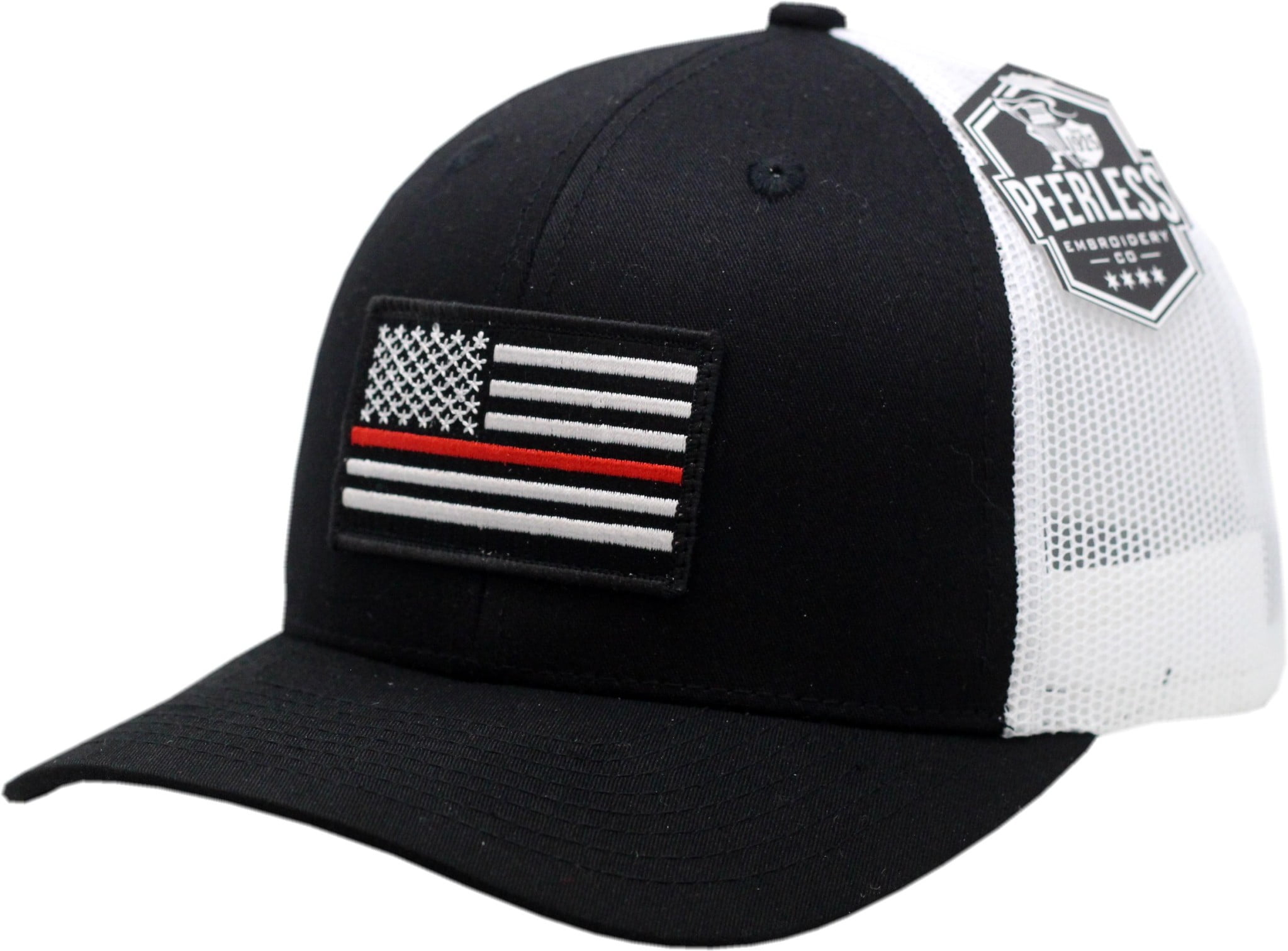 American Flag Red Line Snapback Trucker Mesh Black/White
