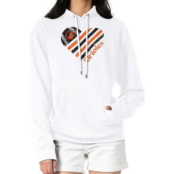 Women's G-III 4Her by Carl Banks White Baltimore Orioles Heart Fleece Pullover Hoodie