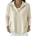 thumbnail image 4 of LEKODE Women Relaxed Fit Lapel Collar Full-Zip Wool Blend Cardigan Sweater Long Sleeve Ribbed Knit Lightweight Fall Winter Outerwear Beige L, 4 of 5