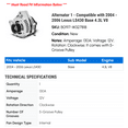 thumbnail image 2 of Alternator 1 - Compatible with 2004 - 2006 LS430 Base 4.3L V8 2005, 2 of 2
