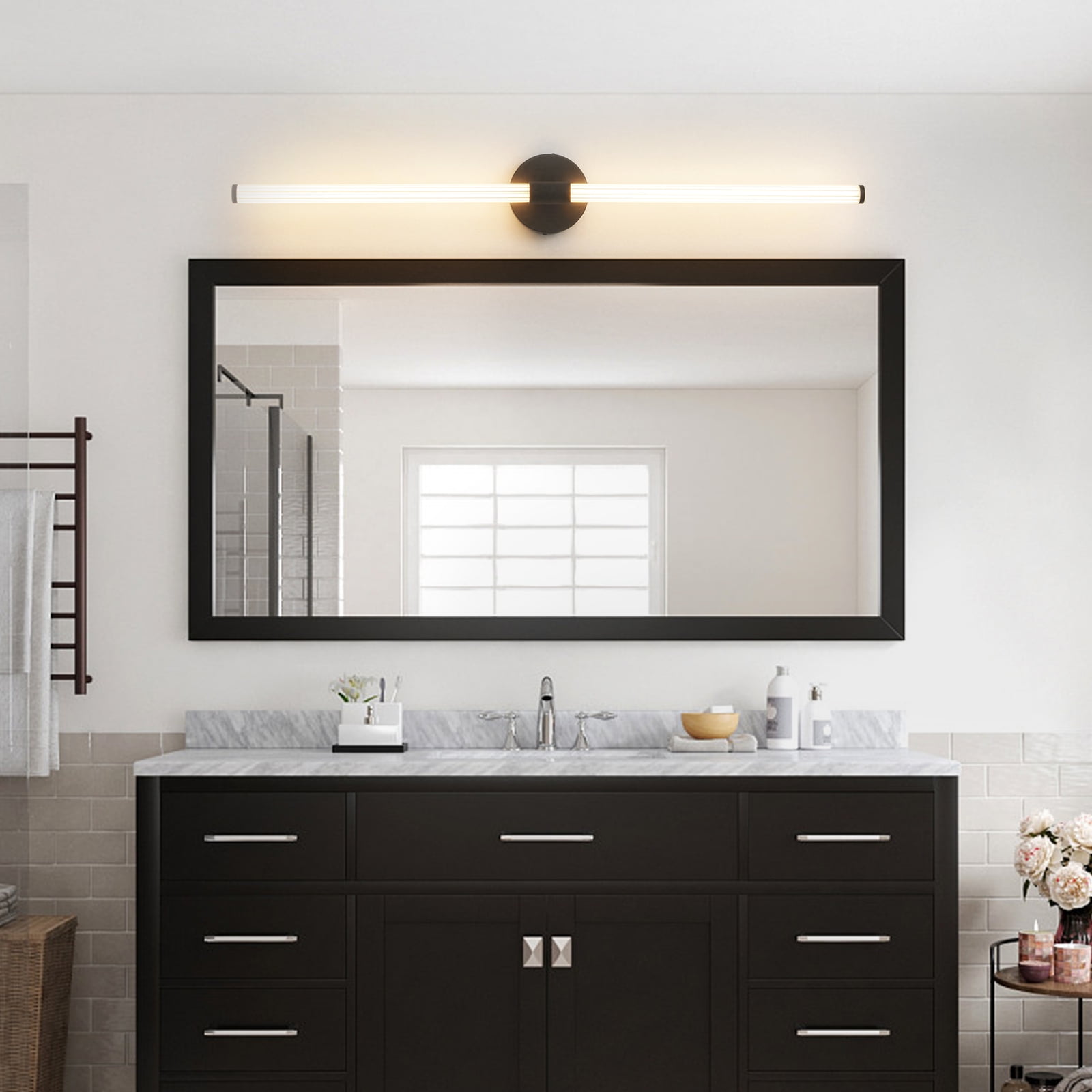 Deyidn 39.4 inch Black Modern Wall Sconce, Dimmable LED Light Bar for Mirror, Dresser, or Vanity