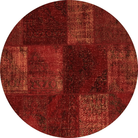 Ahgly Company Indoor Round Patchwork Orange Transitional Area Rugs, 4' Round