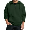 thumbnail image 4 of Kixjoy Army Green Zip Up Hoodie Men Long Sleeve Big and Tall Hooded Sweatshirt Quarter Zip Casual Drawstring Pullover Winter Basic Lightweight Mens Pullover Hoodie with Pockets, Army Green L, 4 of 4