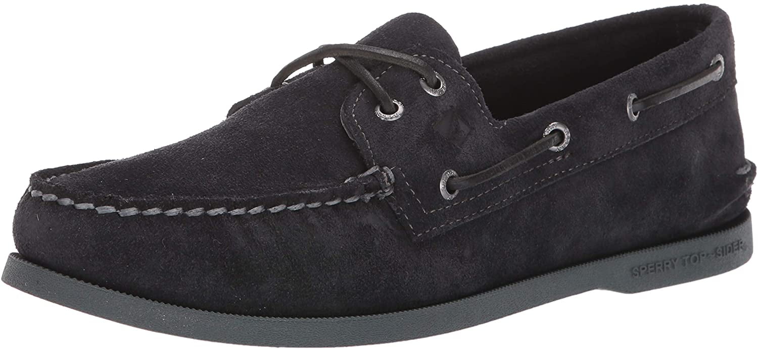 black suede boat shoes
