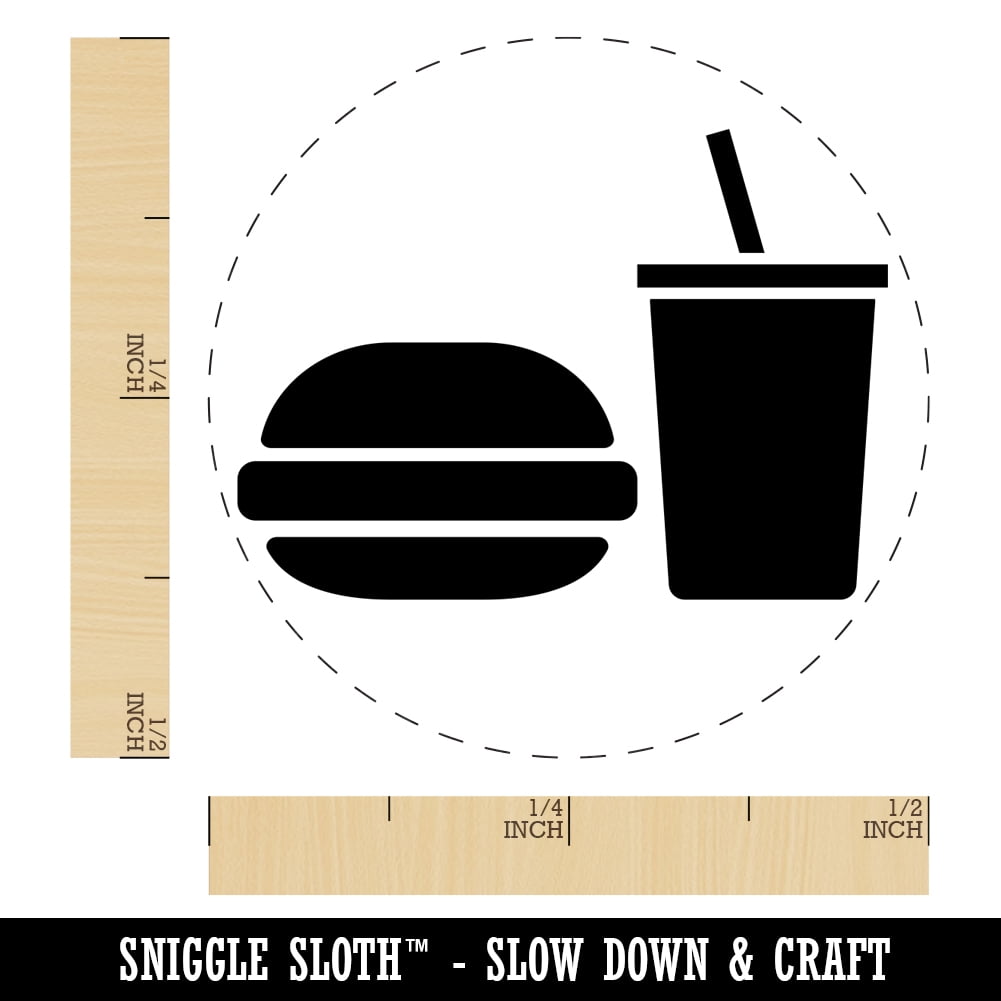 Hamburger and Soda Food Drink Icon Self-Inking Rubber Stamp Ink Stamper - Dry Pad (No Ink) - Mini 1/2 Inch