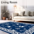 thumbnail image 2 of ODIKA 5'x7' Machine Washable Non-Slip Area Rug, Nordic Reindeer Parade Hooked Featuring Snowflake Borders High Traffic Rug, Blue, 645302, 2 of 7