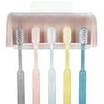 thumbnail image 3 of 5 Slots Wall Mount Toothbrush Holder with Cover, Self Adhesive Toothbrush Storage Organizer for Shower, Toothbrush Hanger for Bathroom, Medicine Cabinet, Dorm (Pink), 3 of 6