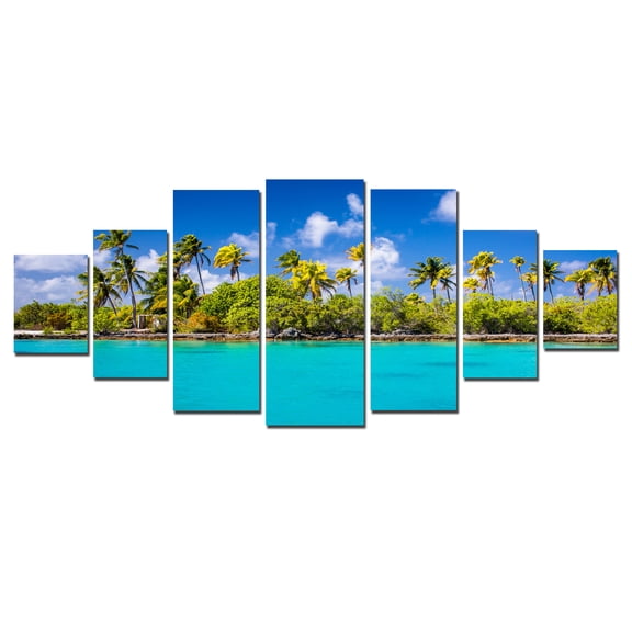 Startonight Huge Canvas Wall Art Sunny Beach, USA Large Home Decor, Dual View Surprise Artwork Modern Big Framed Wall Art Set of 7 Panels Total 39.37 x 94.49 inch