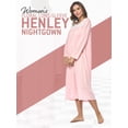 thumbnail image 2 of Casual Nights Women Long Sleeve Henley Nightgown, Cotton Blend House Dress with Floral Print, Relaxed Fit Sleepwear Lounge Dress, Peach Pink L, 2 of 5