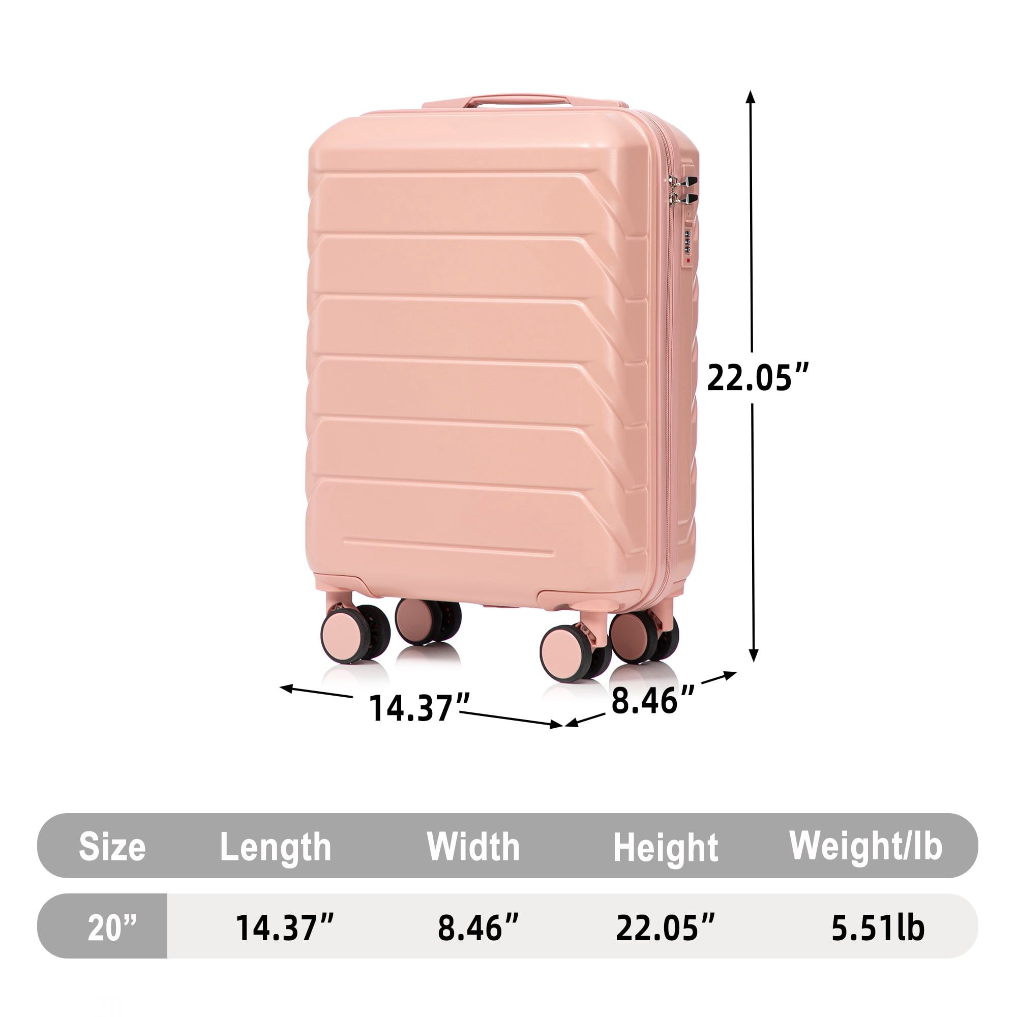 Alvantor 20inch Luggage, ABS Scratch Resistant Checked Suitcase with 4 Spinner Wheels and Lock, Pink