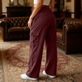 thumbnail image 4 of Inleife Women High Waist Corduroy Cargo Wide Leg Pants, Elastic Waist Drawstring Multi Pocket Casual Lounge Trousers, 4 of 6