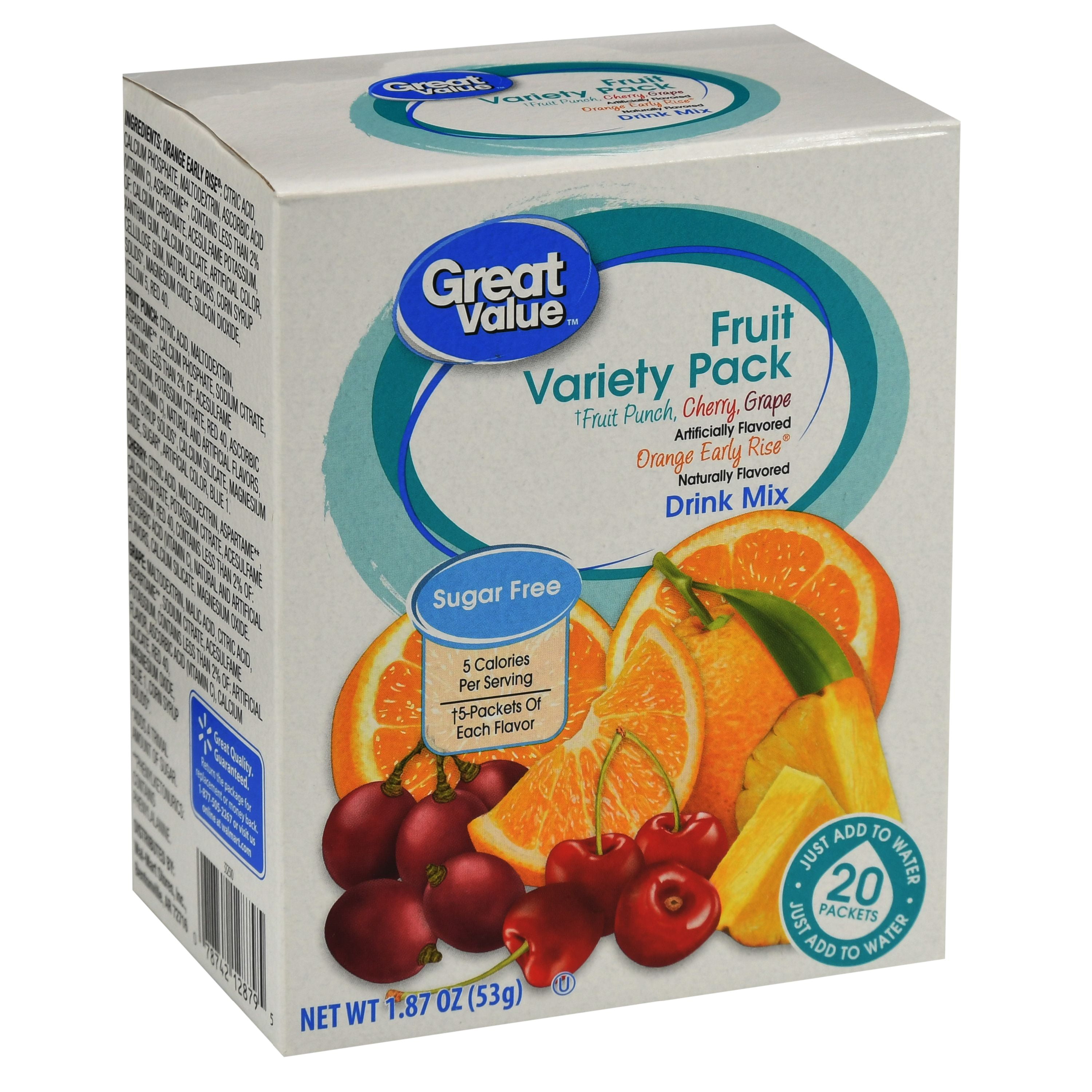Great Value SugarFree Assorted Fruit Drink Mix Variety Pack, 1.87 Oz