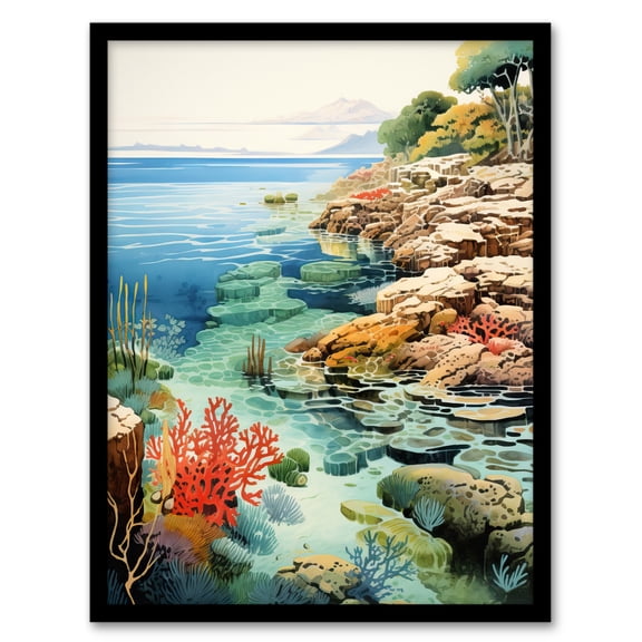 Great Barrier Reef Watercolour Painting Australia Bright Coral Garden Seascape Art Print Framed Poster Wall Decor 12x16 inch