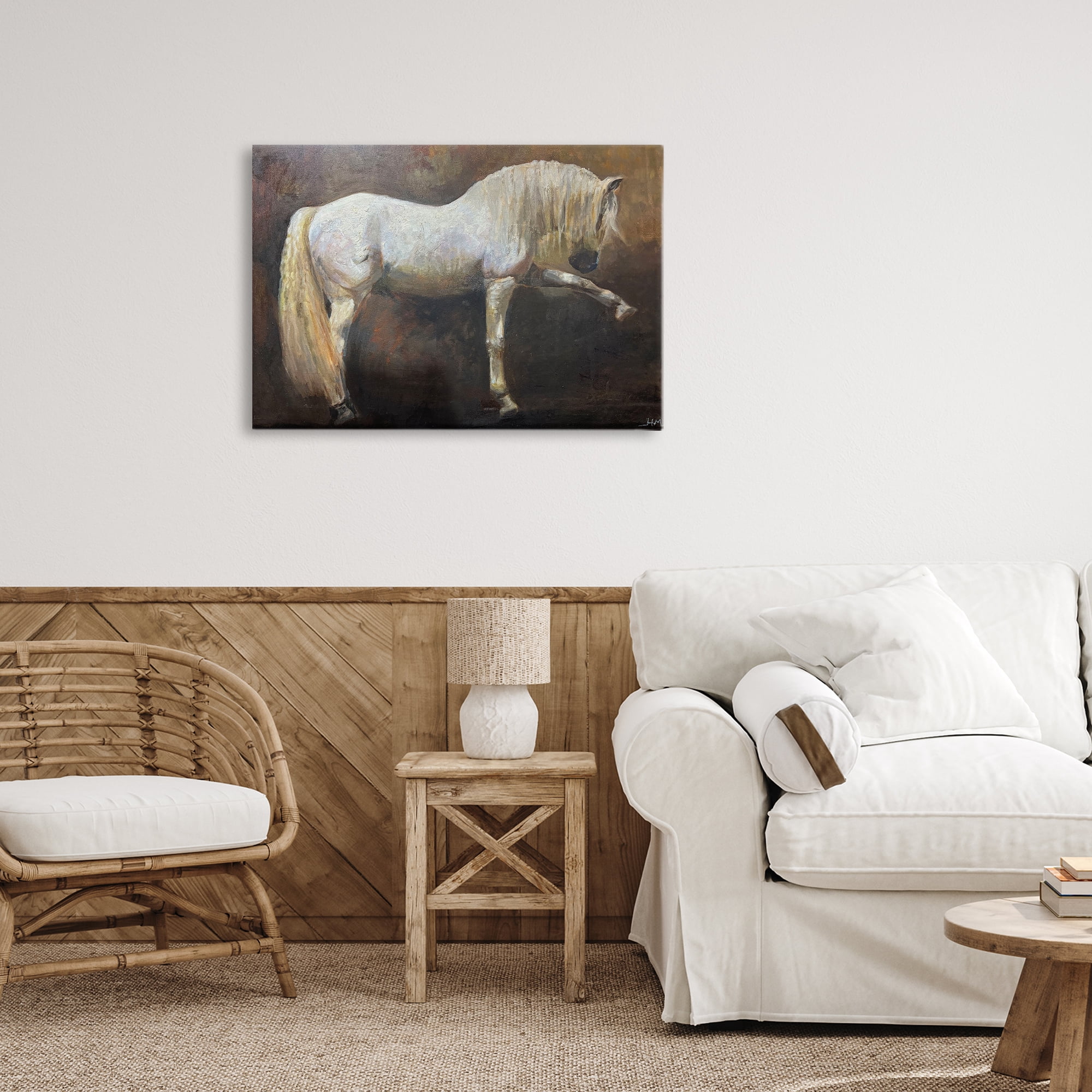 Stupell Industries Elegant White Stallion in Motion Canvas Wall Art, design by Hilary McCarthy
