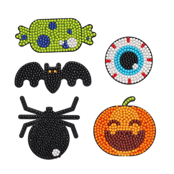 QISIWOLE 5 Pcs DIY Halloween Diamond Art Kits Sticker, Pearl Painting Kit with Pumpkin Spider Bat Byeball Candy Paintings for Holiday Indoor Decoration, Adult DIY Craft & Gift