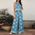 thumbnail image 5 of Enjoytime Vacation Outfits for Women Printed Travel Casual 2 Piece Sets Crew Neck Sleeveless Tops Wide Leg Pants Matching Set, 5 of 6