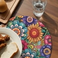 thumbnail image 3 of Boho Teal Flower Round 13 Inch Placemats Set of 2, Spring Bohemia Chic Red Yellow Floral HeatResistant Non Slip Place Mats for Dining Table, Wipeable Braided Kitchen Table Mats for Housewarming, 3 of 9